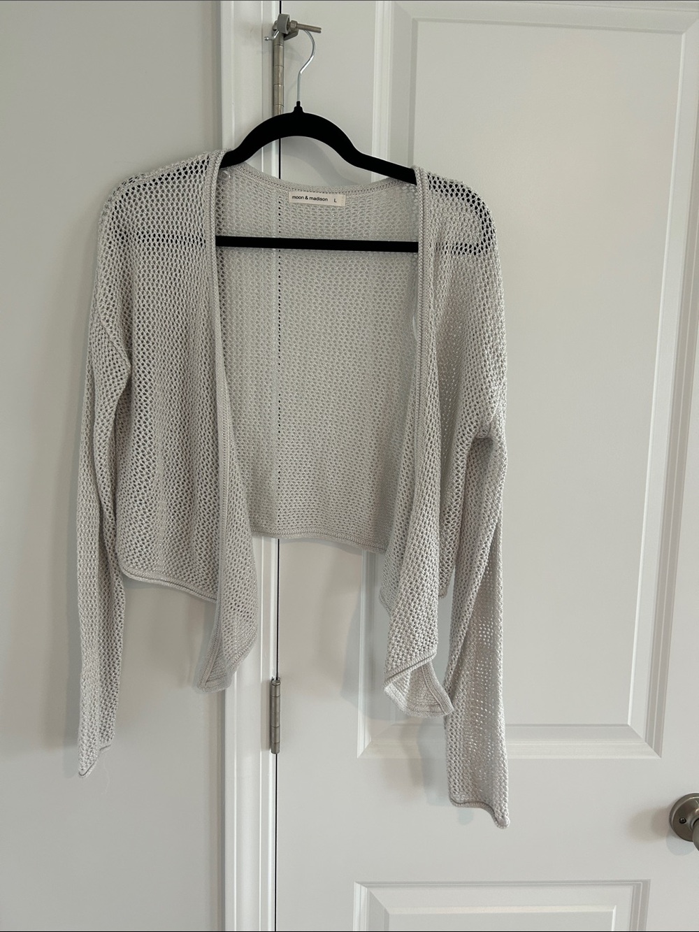 Open-Knit Lightweight Cropped Cardigan - Light Gray